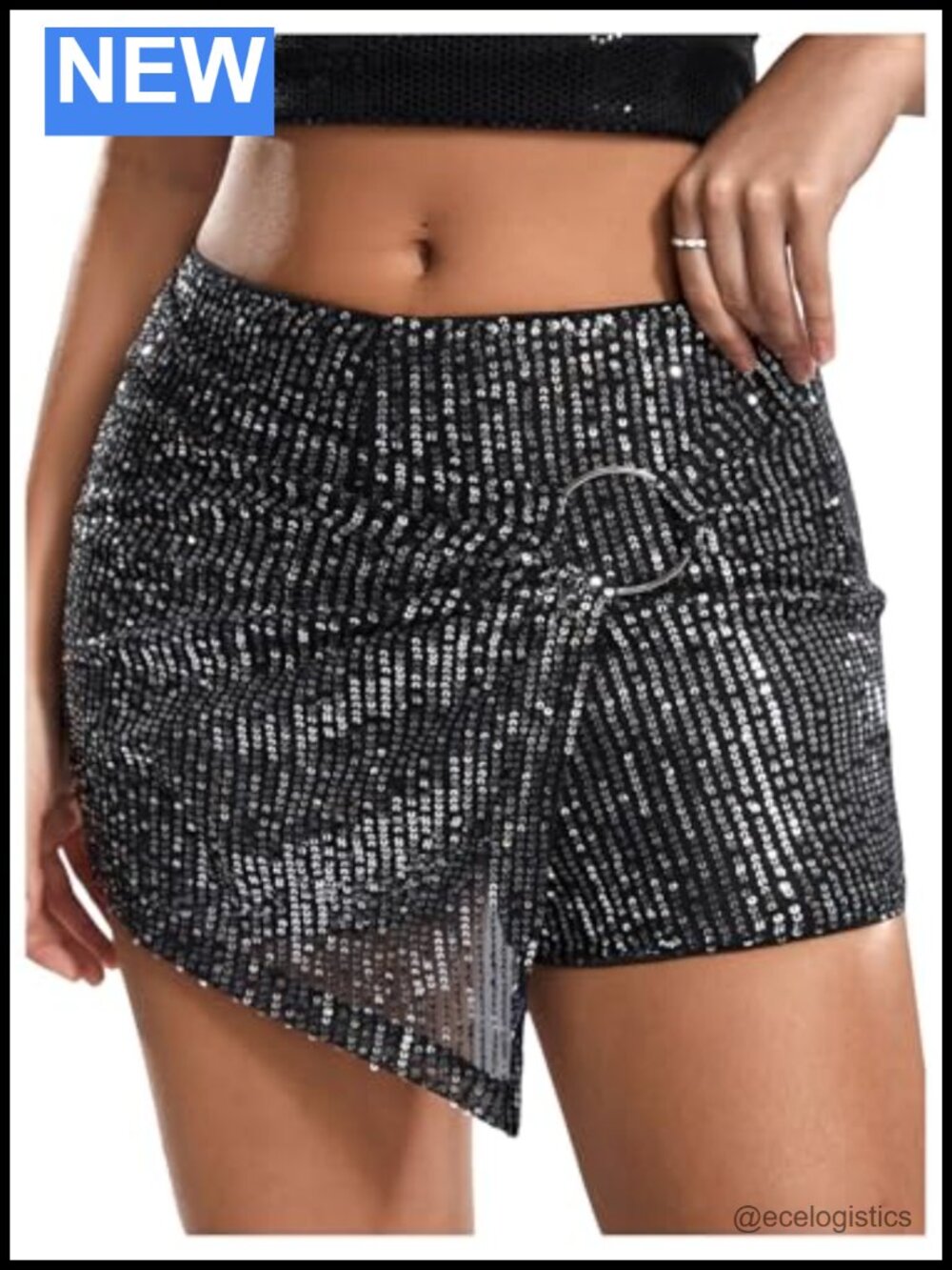 Glitter Sequin Wrap Skort Sparkle Party Shorts Women Mini Rave Bodycon